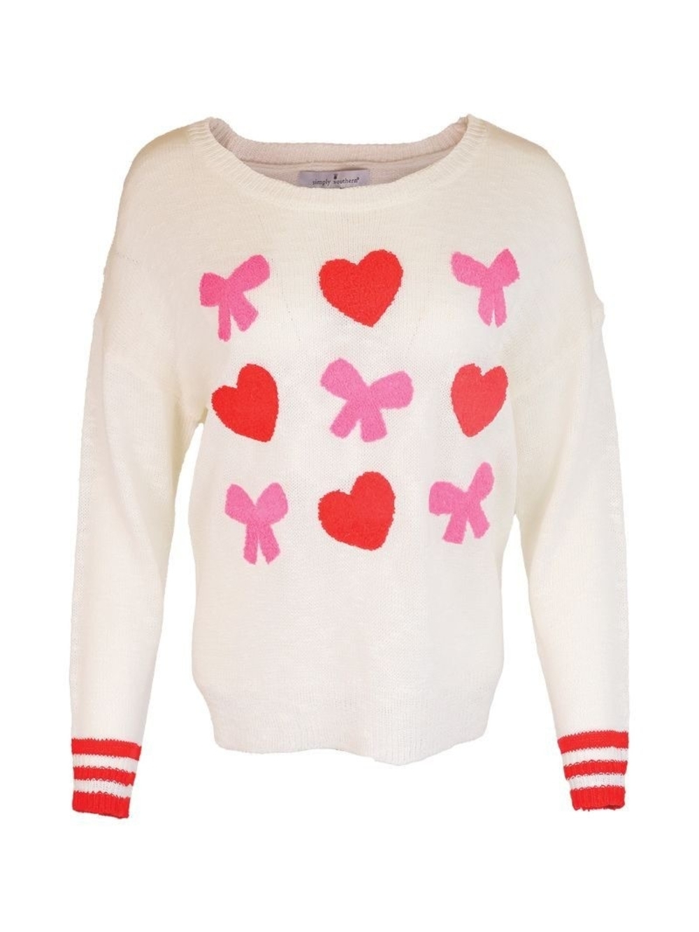 Simply Southern Valentine Everyday Long Sleeve Sweater Hearts Bows L / XL Fall